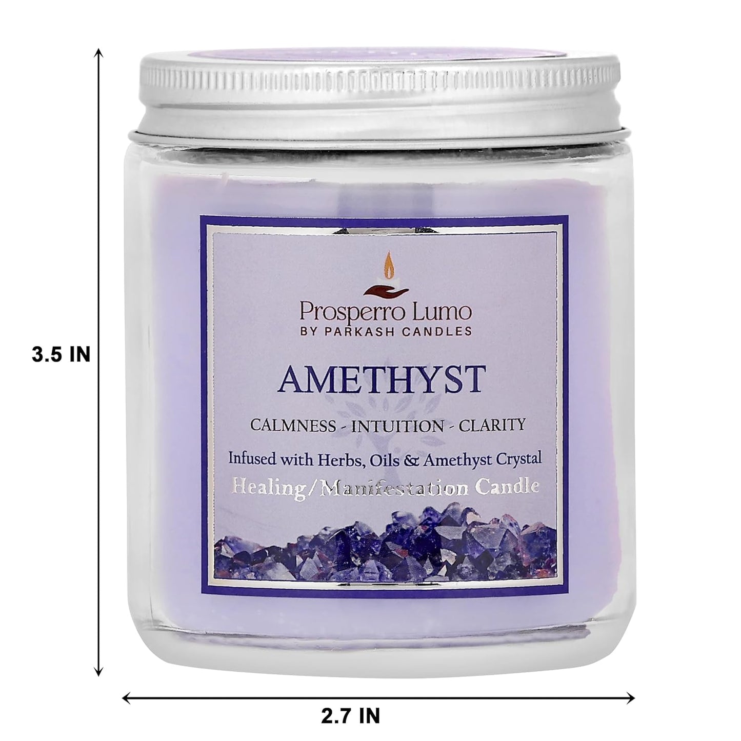 PROSPERRO LUMO by Parkash Candles Crystal Scented Jar Candle โ Infused with Herbs & Healing Crystals | Calmness, Intuition & Clarity | Paraffin Wax | Gift Box | 30+ Hour Burn Time | (Amethyst)