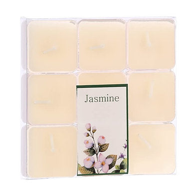 Scented Square Shaped Tealights Pack of 9 (Jasmine - White)