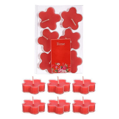 Scented Flowered Shaped Tealights for Home Decor | Set of 6 ((RED - Rose)