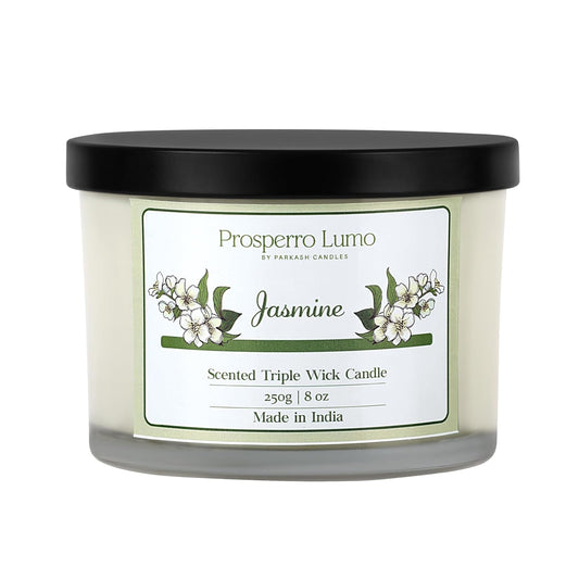 PROSPERRO LUMO by Parkash Candles || 3 Wick Soy Wax Scented Candle | 35 Hours Burn Time | Long Lasting Premium Candles | Ideal for Home Décor, Gifting & Aromatherapy (Jasmine)